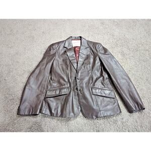 Clipper Mist Vintage Womens Leather Blazer Brown Collared Jacket Sleek Large